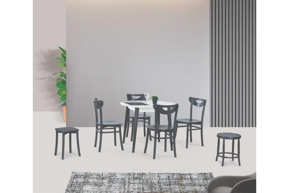 Siena Sabit Masa Ve Alman Sandalye Takımı, Antrasit, 90X90