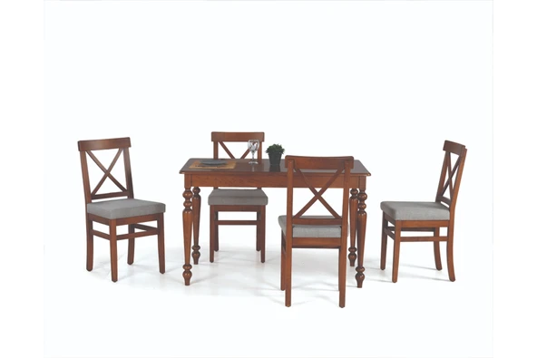 Alzando Masa Ve Çapraz Döşemeli Sandalye Takımı, Ceviz Ceviz, 125X80 - 2