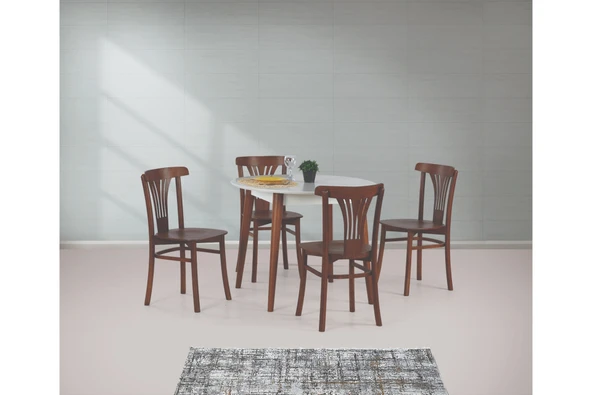 Siena Sabit Masa Ve Dekopajlı Sandalye Takımı, Beyaz Ceviz, 125X80