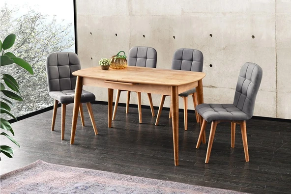 Essen Masa ve Etro Sandalye Takımı, Natural Ceviz, 130x80