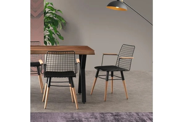 Ahşap Kollu Tel Sandalye - Resim 3