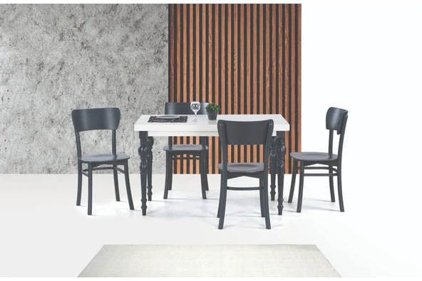 Damla Sabit Masa Ve Kapalı Kelebek Sandalye Takımı, Beyaz Antrasit,125X80