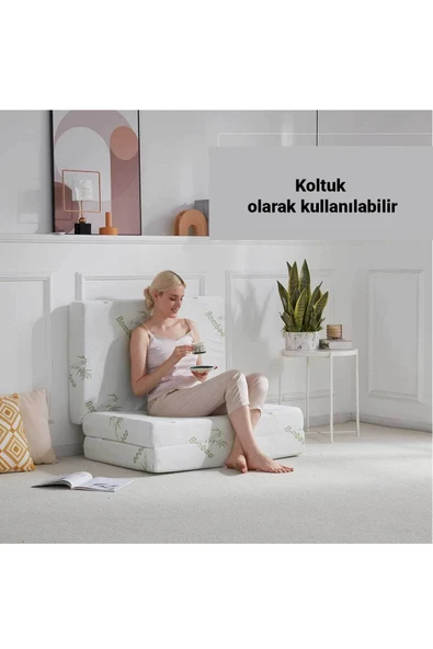 RevuBaby Bambu Katlanır Yatak, Yer Yatağı, Misafir Yatağı, Kamp Yatağı   Sünger Katlanan  Yatak 10CM Kalınlık - 3