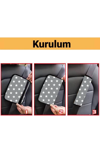 RevuBaby Araba Emniyet Kemeri Yumuşatıcı Araba Kemer Yastığı Otomobil Kemer Minderi  25 cm gri Yıldız  2 ADET - 3