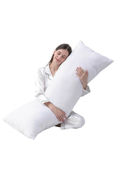 RevuBaby Uzun YastıkYetişkinler İçin Yumuşak Uzun Yatak Yastığı Çift Kılıflı Elyaf Dolgulu  140x45 CM