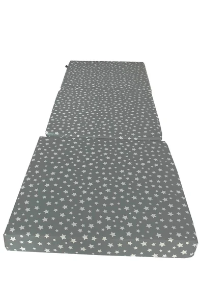 RevuBaby Katlanır Yer Yatağı Ve Tek Kişilik Sünger Katlanır Minder Yatak 6 CM Kalınlık Yer Şiltesi Gri Yıldız - Resim 3