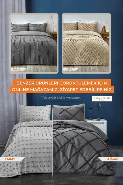 Pamuklu Sasha Kabartmalı Yatak Örtüsü Takımı Günlük Çift Kişilik Boho 3 Parça Elyaf Dolgulu - 12