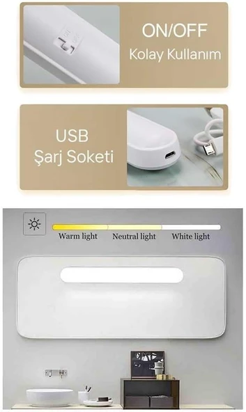 Cata Ct-5249 Şarjlı Led Işık Usb Şarjlı Kablosuz Mıknatıslı Led Lamba 3 Farklı Işık Rengi - 8