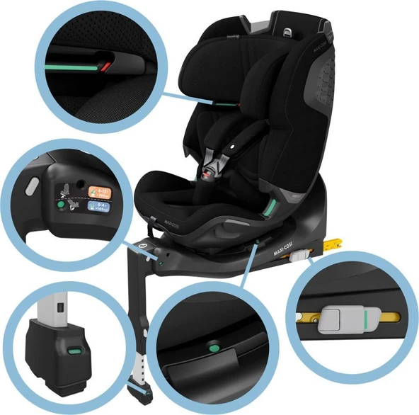 Maxi-Cosi Emerald 360 Pro I-Size Dünyanın İlk Kızaklı, Araç Dışına Çıkabilen İsofix'li 360 Dönebilir Yatabilir 0-36 kg Bebek Oto Koltuğu Authentic Black - 8
