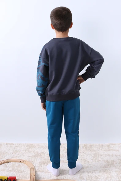 ERKEK ÇOCUK EŞOFMAN TAKIMI BASKILI RİBANALI BİSİKLET YAKA F9 - Resim 12