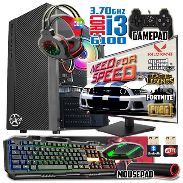 WarboX Star I3 6100 Turbo:3.70ghz 8gb Ram 240gb Ssd 250gb Hdd R7 240-4gb E.kartı 19"Monitör