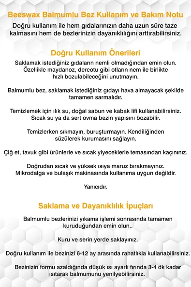 Balmumlu Doğal Gıda Saklama Bezi 5 Parça Balmumu Bez Beeswax Food Wraps (BALMUMU BEZİ) - Resim 2