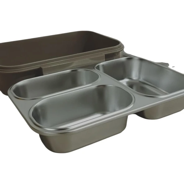 Aryıldız Bento Dikdörtgen 3 Bölmeli Lunch Box Yemek Termosu Kahverengi 1000 ml - 2