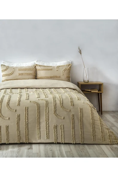 Pamuklu Sasha Kabartmalı Yatak Örtüsü Takımı Tek Kişilik Günlük Boho 2 Parça Elyaf Dolgulu - 11