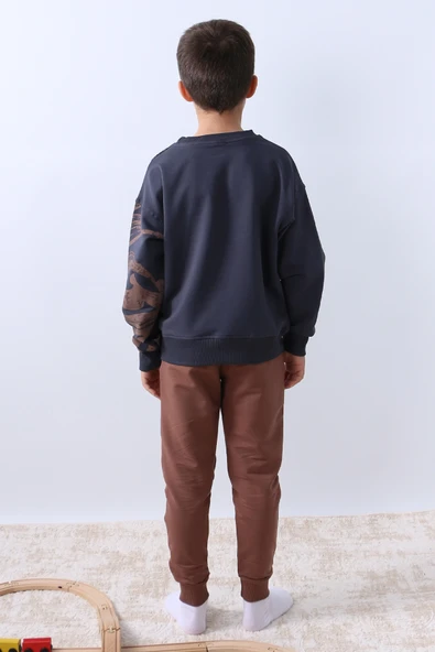 ERKEK ÇOCUK EŞOFMAN TAKIMI BASKILI RİBANALI BİSİKLET YAKA F9 - Resim 8