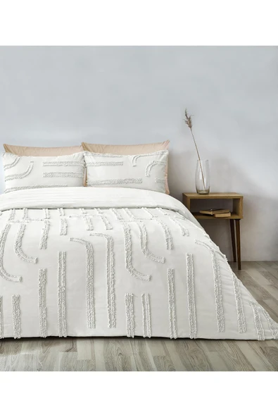 Pamuklu Sasha Kabartmalı Yatak Örtüsü Takımı Tek Kişilik Günlük Boho 2 Parça Elyaf Dolgulu - 5