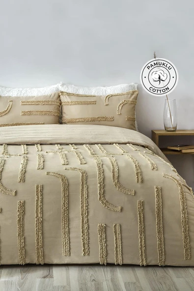 Pamuklu Sasha Kabartmalı Yatak Örtüsü Takımı Tek Kişilik Günlük Boho 2 Parça Elyaf Dolgulu - 7