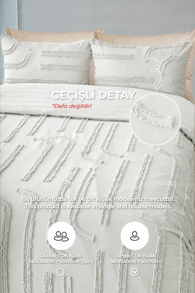 Pamuklu Sasha Kabartmalı Yatak Örtüsü Takımı Tek Kişilik Günlük Boho 2 Parça Elyaf Dolgulu - 3