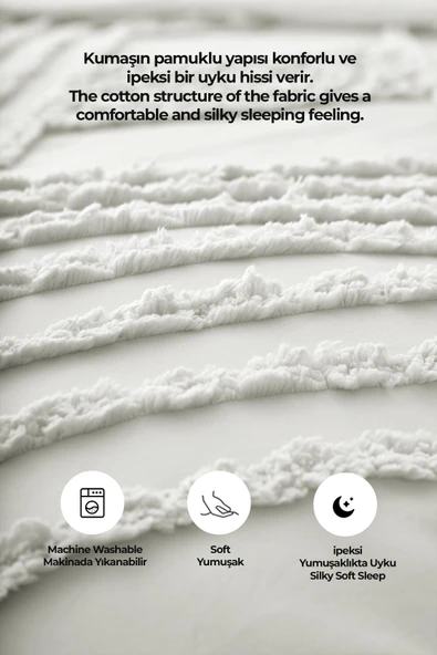 Pamuklu Nora Kabartmalı Yatak Örtüsü Takımı Tek Kişilik Günlük Boho 2 Parça Elyaf Dolgulu - 12