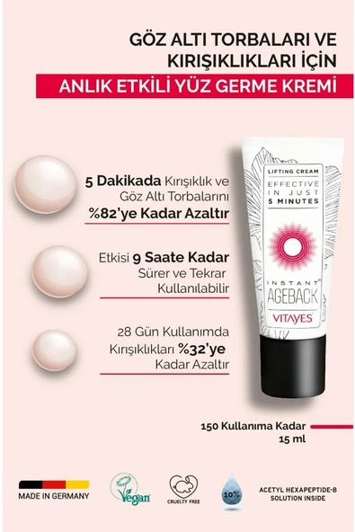 Anlık Etkili Sıkılaştırıcı Yüz Kremi, Göz Altı Torbaları Ve Kırışıklık Karşıtı Acetyl Hexapeptide-8 (15ml) - 3
