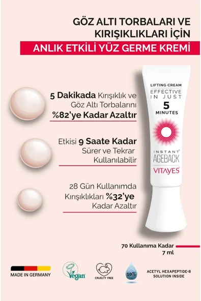 Anlık Etkili Yüz Germe Kremi Göz Altı Torbaları Ve Kırışıklık Karşıtı %10 Acetly Hexapeptide-8 (7ml) - 6