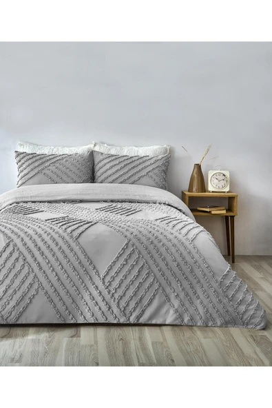 Pamuklu Nora Kabartmalı Yatak Örtüsü Takımı Tek Kişilik Günlük Boho 2 Parça Elyaf Dolgulu - 10
