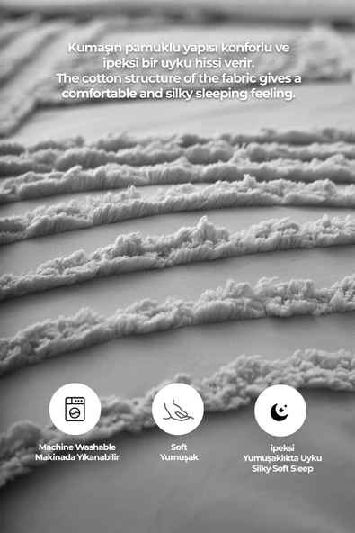 Pamuklu Nora Kabartmalı Yatak Örtüsü Takımı Tek Kişilik Günlük Boho 2 Parça Elyaf Dolgulu - 7