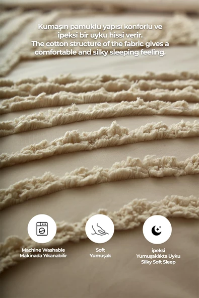 Pamuklu Nora Kabartmalı Yatak Örtüsü Takımı Tek Kişilik Günlük Boho 2 Parça Elyaf Dolgulu - 2