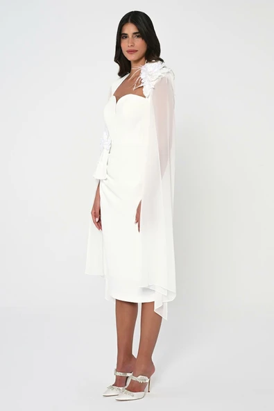 Alfa Beta Kadın Kalp Göğüs Kolları Şifon Şal Midi Abiye Elbise - 2