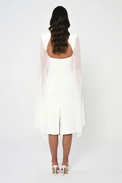 Alfa Beta Kadın Kalp Göğüs Kolları Şifon Şal Midi Abiye Elbise - 4