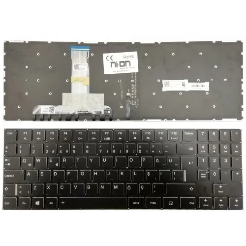 Nion Lenovo 5CB0R40199 uyumlu Beyaz Aydınlatmalı Notebook Klavye (Siyah TR Aydınlatmalı)