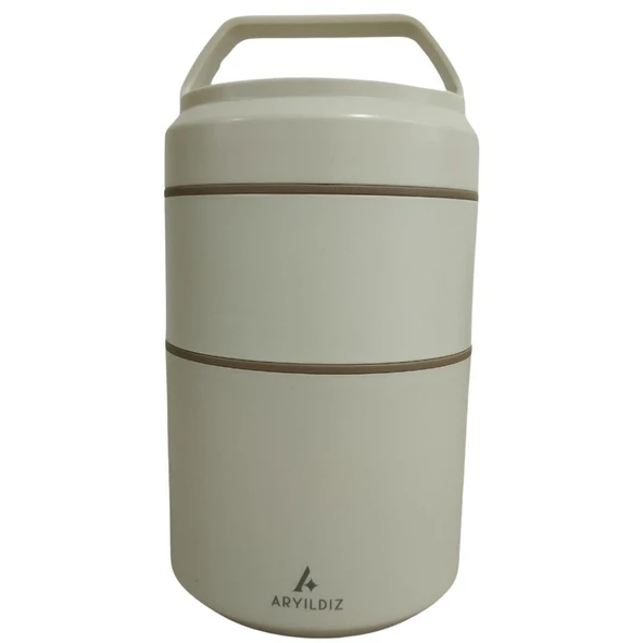 Aryıldız Bento Yuvarlak 2 Katlı Lunch Box Yemek Termosu Bej 1200 ml - 4