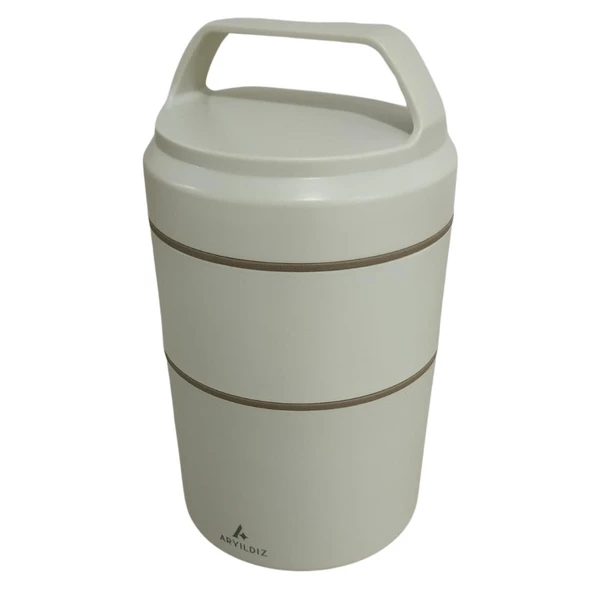 Aryıldız Bento Yuvarlak 2 Katlı Lunch Box Yemek Termosu Bej 1200 ml - 3