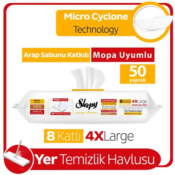 Sleepy Easy Clean Arap Sabunu Katkılı Mopa Uyumlu Yer Temizlik Havlusu 50x6 300 Yaprak