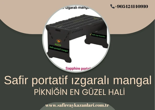 Safir Portatif Izgaralı Mangal Sök tak mangal Safir Portatif Piknik Mangalı Safir Ateş Çukuru Safir Barbekü Çanta Hediyeli. - 5