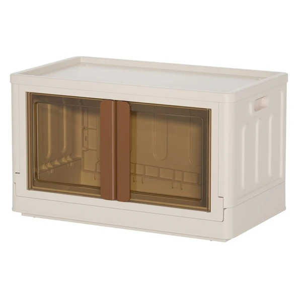 SUNUP SN-25881 40X64X37CM 72L KATLANABİLİR PLASTİK SAKLAMA KUTUSU KAHVERENGİ KAPAKLI TEKERLEKLİ