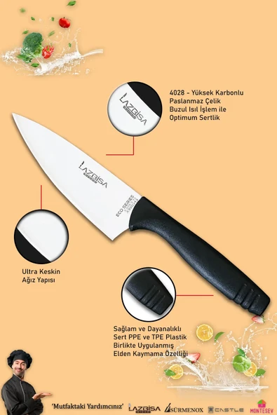 Eco Serisi Mutfak Bıçak Seti Et Ekmek Sebze Salata Pizza Börek Pide Şef Bıçağı 3 Lü Set - 3