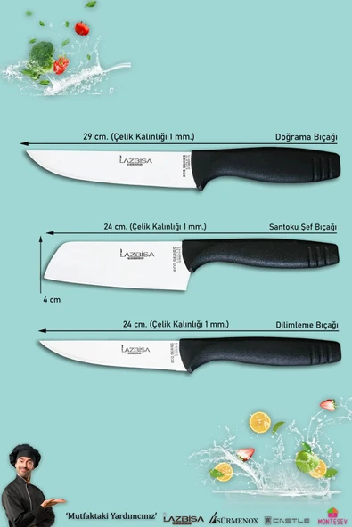 Eco Serisi Mutfak Bıçak Seti Et Ekmek Sebze Şef Bıçağı 3 Lü Set - Resim 2