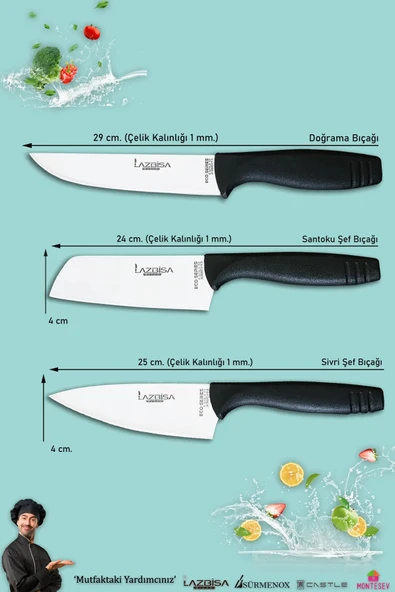 Eco Serisi Mutfak Bıçak Seti Et Ekmek Sebze Salata Pizza Börek Pide Şef Bıçağı 3 Lü Set - 2