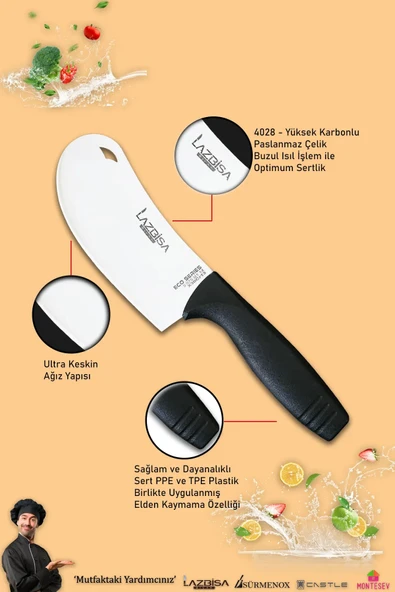 Eco Serisi Mutfak Bıçak Seti Et Ekmek Sebze Pizza Salata Börek Şef Bıçağı 3 Lü Set - Resim 3