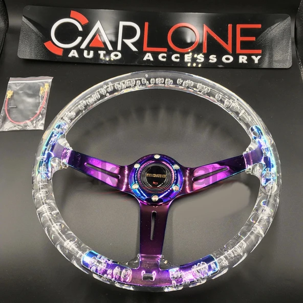 Honda Civic 1996-2001 Uyumlu 35cm Şeffaf Baloncuklu Momo Spor Direksiyon Epoksi - 4