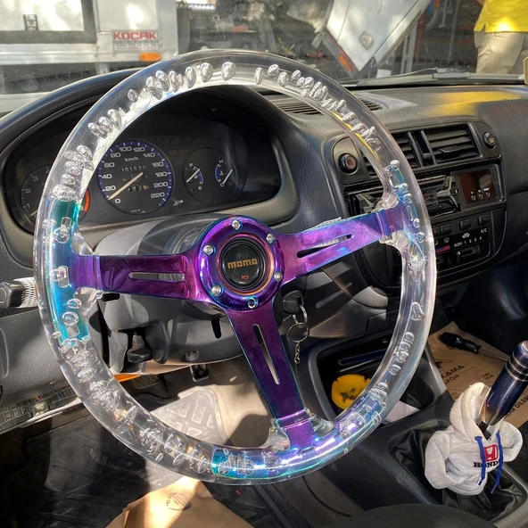 Honda Civic 1996-2001 Uyumlu 35cm Şeffaf Baloncuklu Momo Spor Direksiyon Epoksi - 2