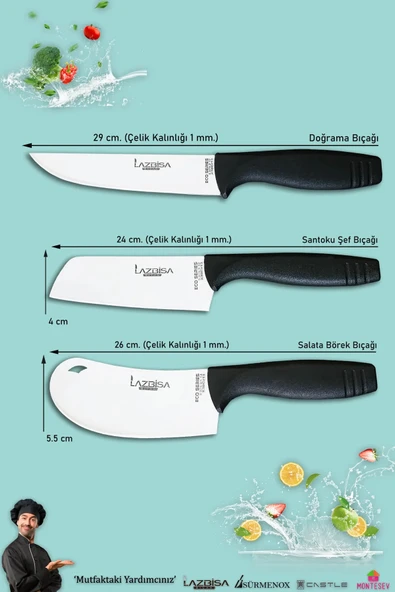 Eco Serisi Mutfak Bıçak Seti Et Ekmek Sebze Salata Börek Şef Bıçağı 3 Lü Set - 2