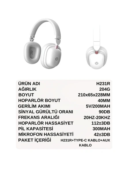 HP H231R KABLOSUZ KULAK USTU BLUETOOTH KULAKLIK MIKROFONLU V5.3 - 9