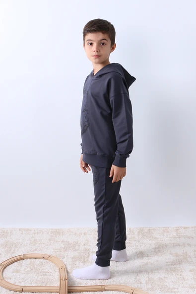 ERKEK ÇOCUK KAPŞONLU EŞOFMAN TAKIMI KURT BASKILI F10 - Resim 6