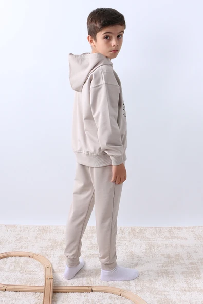 ERKEK ÇOCUK KAPŞONLU EŞOFMAN TAKIMI KURT BASKILI F10 - Resim 10