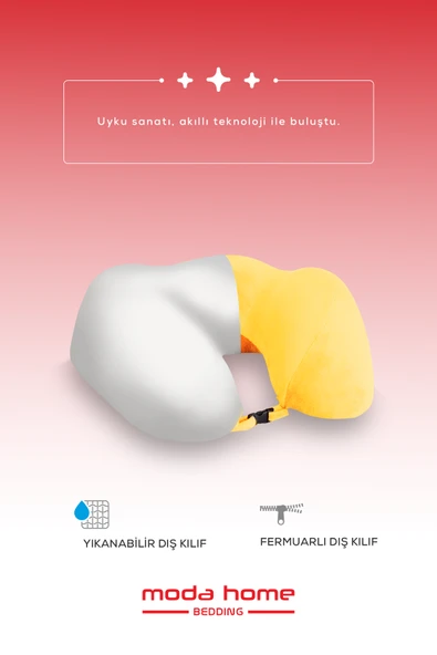 Moda Home Bedding Visco Ortopedik Seyahat Yastığı-Visco Yastık,Çıkarılabilir Kılıf, Lüks Seyahat Yastığı Sarı - 2