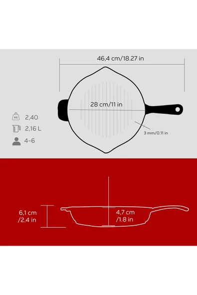 Lava 28cm Izgara Tava Yekpare Saplı - LV Y GT 28 K0 R - 5
