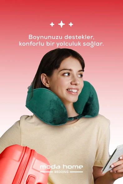 Moda Home Bedding Visco Ortopedik Seyahat Yastığı-Visco Yastık,Çıkarılabilir Kılıf, Lüks Seyahat Yastığı Yeşil - 3
