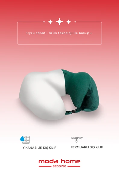 Moda Home Bedding Visco Ortopedik Seyahat Yastığı-Visco Yastık,Çıkarılabilir Kılıf, Lüks Seyahat Yastığı Yeşil - 2